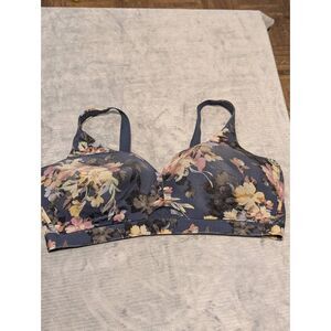 Cacique size 46DD Black Lightly Lined No Wire Bra Floral